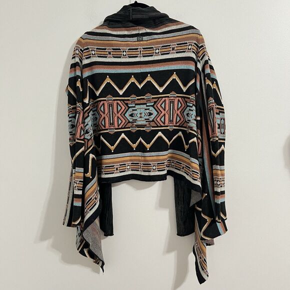 Billabong Open Cardigan Size M Black Orange Tribal Southwestern Sweater Geo - Picture 2 of 5